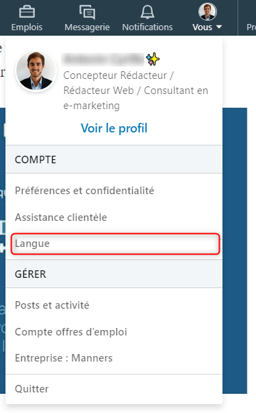 Profil LinkedIn Selection Langue